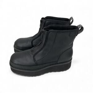 UGG CITYFUNC Zip Platform Boots Black Leather Waterproof